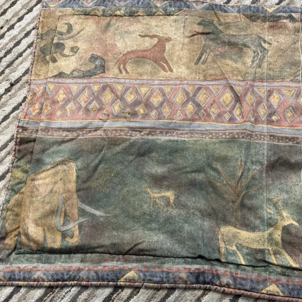 Vintage Mammoth‎ Cave Art Quilted Pillow Sham Prehistoric Tribal Earth Tones